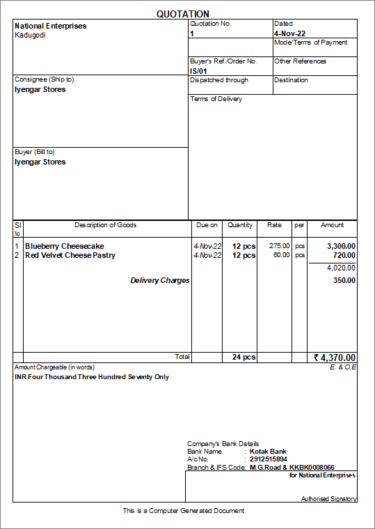 Print Sales order as quotation
