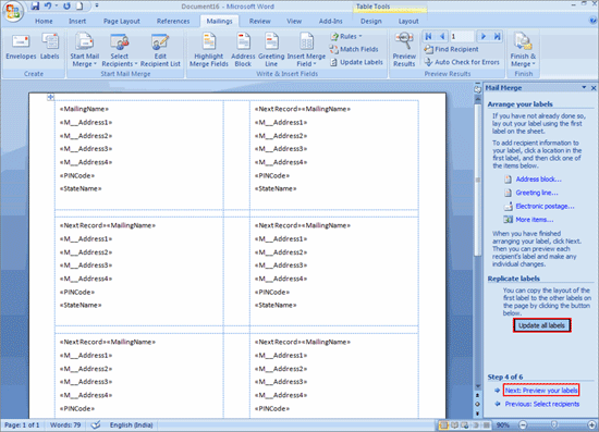 Labels Printed Using Mail Merge Wizard - MS Word