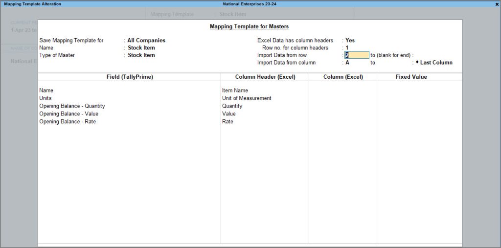Alter Mapping Template